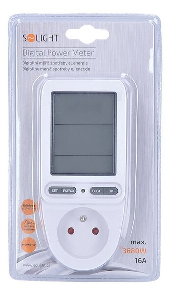 SOLIGHT Digitálny merač spotreby el. energie 3680W/16A, LCD displej
