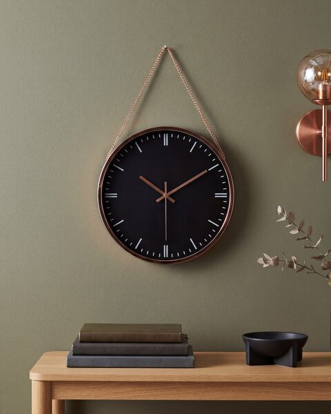 Nástenné hodiny čierne medený rám syntetický materiál ø 30 cm bytové doplnky moderný dizajn