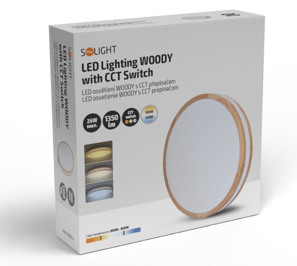 SOLIGHT LED stropné osvetlenie WOODY 25W 1350lm 3CCT IP20 29cm