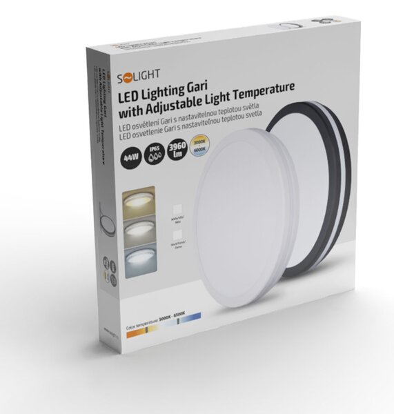 SOLIGHT GARI LED stropné osvetlenie čierne 44W 3960lm 3CCT IP65 40cm