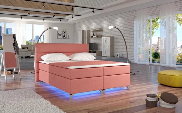 Zltahala.sk Posteľ Boxspring Amadeus + LED 200x180, béžová (látka - bao 14)