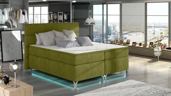 Zltahala.sk Posteľ Boxspring Amadeus + LED 200x180, zelená (látka - bao 15)