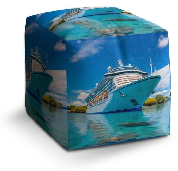 Sablio Taburet Cube Luxusná výletná loď v tropickom raji - 40x40x40 cm