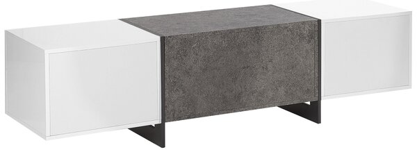 TV stolík biela sivá betónový efekt MDF kov úložný priestor 2 skrinky zásuvka polica industriálny štýl obývačka