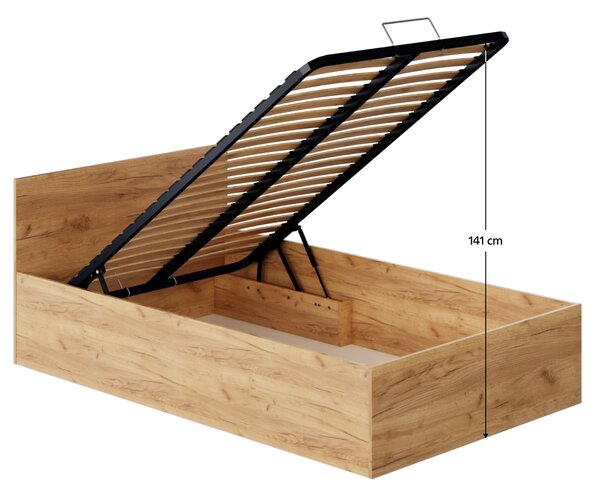 KONDELA Posteľ s kovovým roštom a úložným priestorom, 120x200, dub craft zlatý, DOLI