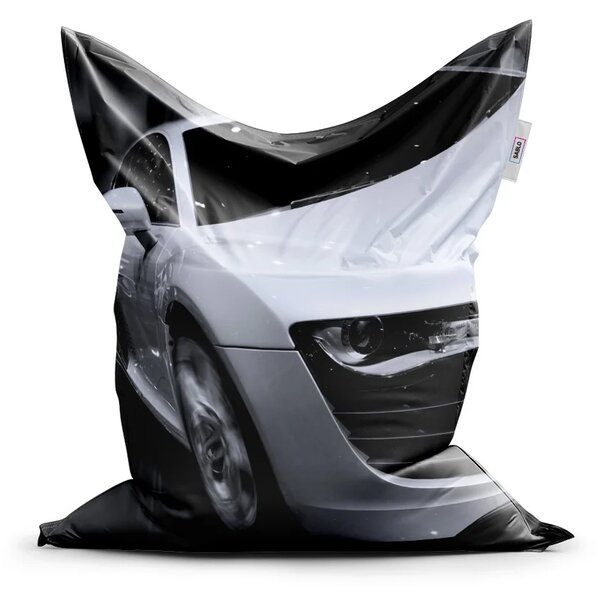 Sablio Sedací vak Biele športové auto - 150x100 cm