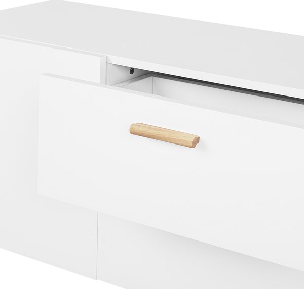 Príborník biela MDF doska dubové drevo 70 x 160 x 42 cm Retro minimalistický S nohami z bukového dreva Veľa úložného priestoru Elegantné obývacia izba