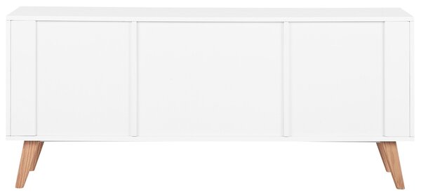 Príborník biela MDF doska dubové drevo 70 x 160 x 42 cm Retro minimalistický S nohami z bukového dreva Veľa úložného priestoru Elegantné obývacia izba