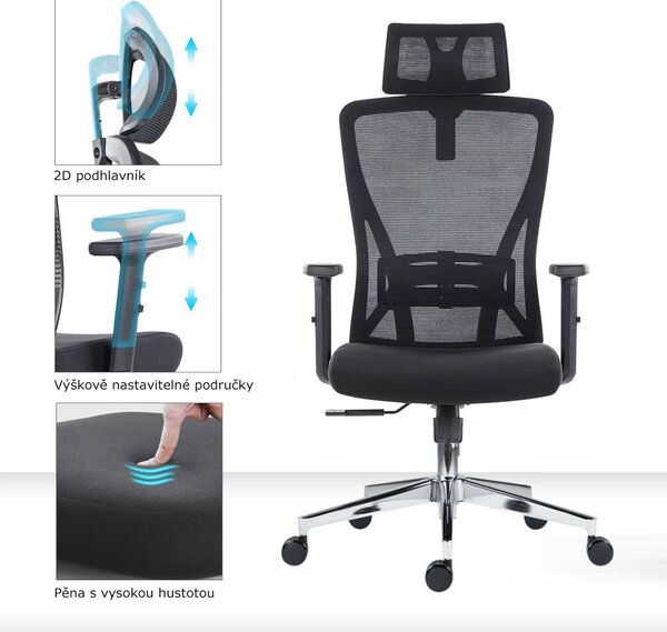 Kancelárska ergonomická stolička Neoseat FLEX PRO — čierna, nosnosť 150 kg