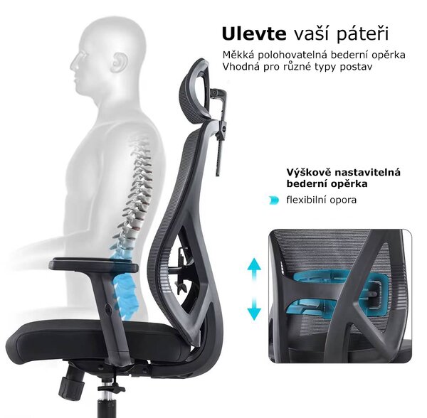 Kancelárska ergonomická stolička Neoseat FLEX PRO — čierna, nosnosť 150 kg