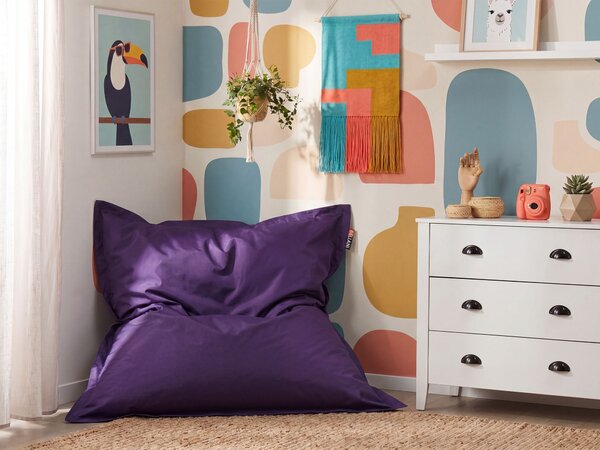 Sedací vak fialový nylonový 140 x 180 cm vodoodolný poťah so zipsom polystyrénová výplň