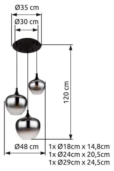 Globo 15548-3H - Luster na lanku MAXY 3xE27/40W/230V čierna
