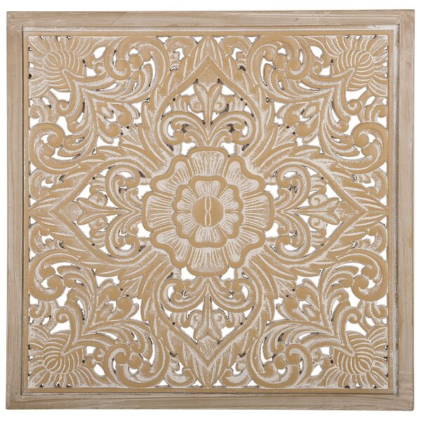 Nástenná dekorácia svetlé drevo biela MDF 60 x 60 cm štvorcový tvar ornamenty moderný štýl dekorácie doplnky