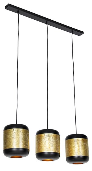 Vintage závesná lampa čierna s mosadzným predĺženým 3-svetlom - Kayleigh