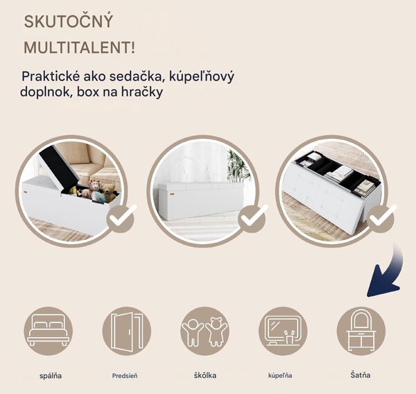 Úložná lavica s výklopným vekom 115x38x38 cm - biela