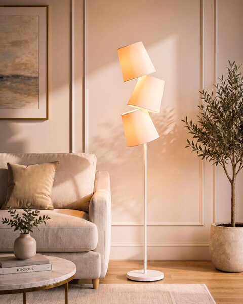 Stojaca lampa krémová biela kov polyester 164 cm 3 látkové tienidlá retro moderný štýl obývačka spálňa