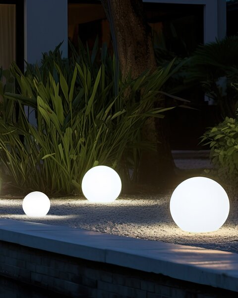 Sada 3 vonkajších solárnych guľatých LED svietidiel biela syntetický materiál 30 cm IP67 vodoodolné s diaľkovým ovládaním záhradné osvetlenie