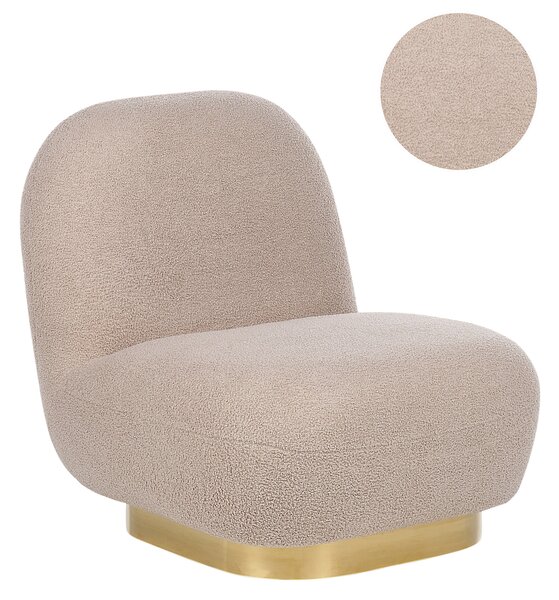 Kreslo béžové buklé čalúnenie zlatý podstavec súčasný glamour art deco dizajn