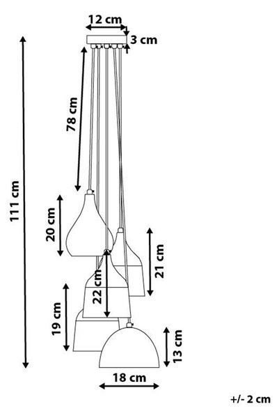 Závesná lampa čierna kov 5 tienidiel na strop moderný industriálny štýl kuchyňa jedáleň obývačka