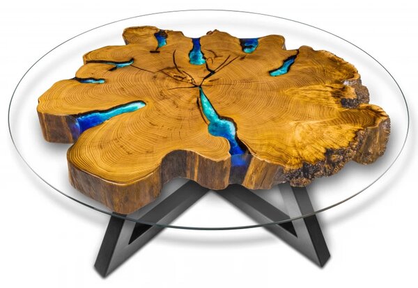 Zltahala.sk Konferenčný stolík - priemer 100 cm - koreň agátu / epoxidová živica
