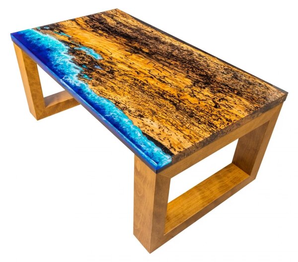 Zltahala.sk Konferenčný stolík - 91 x 51 cm - špaltovaný buk / epoxidová živica
