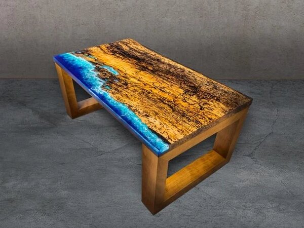 Zltahala.sk Konferenčný stolík - 91 x 51 cm - špaltovaný buk / epoxidová živica