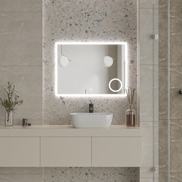 Erga Luna, LED zrkadlo 80x60cm s kozmetickým zrkadlom 3x zväčšenie, 2185 lm, 6500K, predné/zadné osvetlenie, ERG-V01-124-8060-00