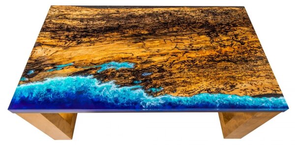 Zltahala.sk Konferenčný stolík - 91 x 51 cm - špaltovaný buk / epoxidová živica