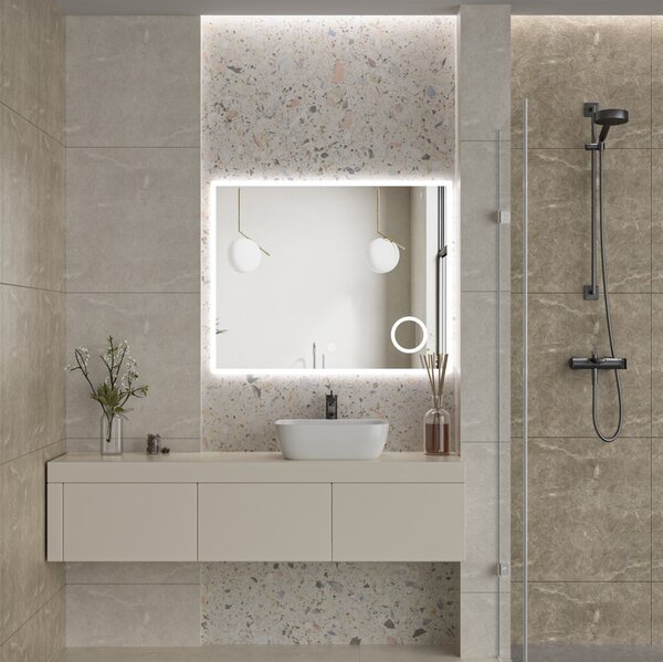 Erga Luna, LED zrkadlo 100x80cm s kozmetickým zrkadlom 3x zväčšenie, 2760 lm, 6500K, predné/zadné osvetlenie, ERG-V01-124-1080-00