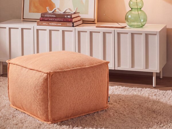 Puf oranžový bavlna EPS guľôčky 50 x 50 x 30 cm štvorcový tvar podnožka taburetka moderný štýl obývačka spálňa