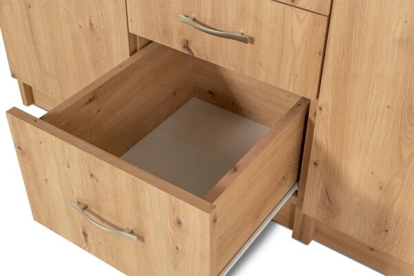 Zltahala.sk Kredenc hladký 120, dub artisan (sklo hranaté čiré, u3 satyna, deska metal vintage)