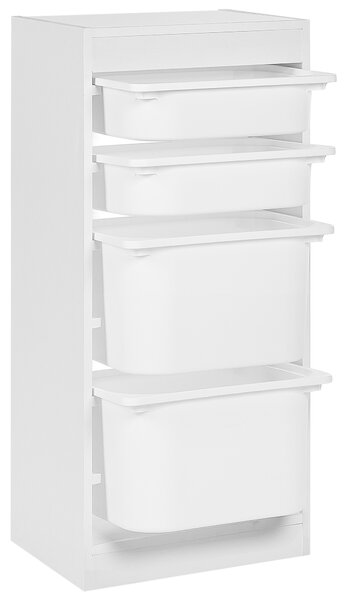 Úložný regál so 4 zásuvkami biely drevotriesková doska plast úložný priestor detská izba