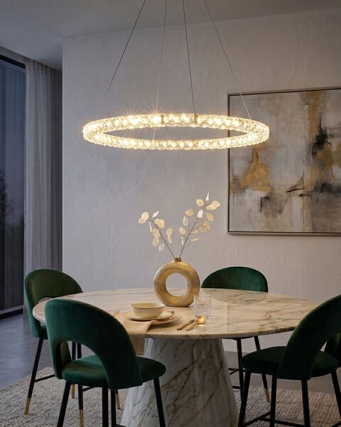 Závesná lampa strieborná krištáľová oceľová integrované LED svetlo okrúhle závesné svietidlo elegantný moderný dizajn