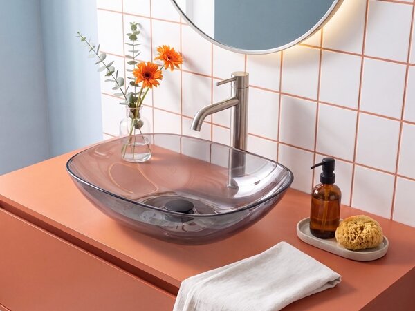 Umývadlo na dosku čierne priehľadné z materiálu solid surface 54 x 36 cm moderná kúpeľňa