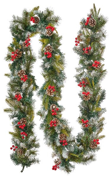 Vianočná girlanda zelená biela syntetický materiál 270 cm LED svetielka na zábradlie krb interiérové doplnky dekorácie