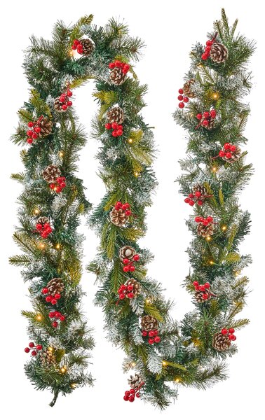 Vianočná girlanda zelená biela syntetický materiál 270 cm LED svetielka na zábradlie krb interiérové doplnky dekorácie