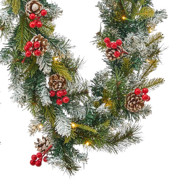 Vianočná girlanda zelená biela syntetický materiál 270 cm LED svetielka na zábradlie krb interiérové doplnky dekorácie