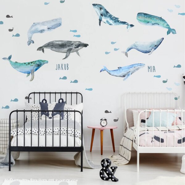 INSPIO-textilná prelepiteľná nálepka - Samolepiace tapety na stenu - Veľryby