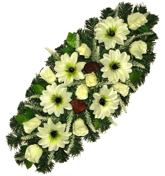 Čečinová Ikebana na hrob krémové ruže dálie 72cm