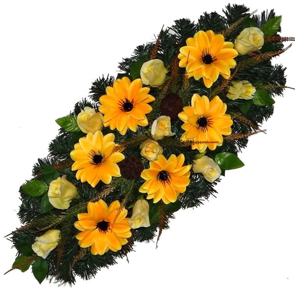 Veľká ikebana na hrob žlté ruže dálie 72cm