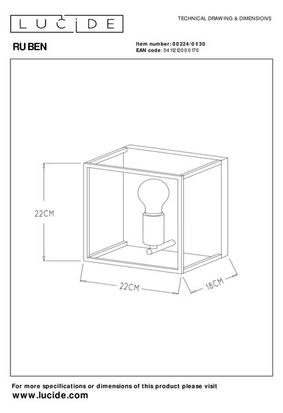 Lucide 00224/01/30 nástenné svietidlo Ruben 1x40W | E27