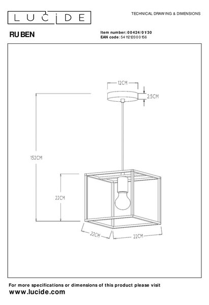 Lucide 00424/01/30 závesné stropné svietidlo Ruben 1x40W | E27