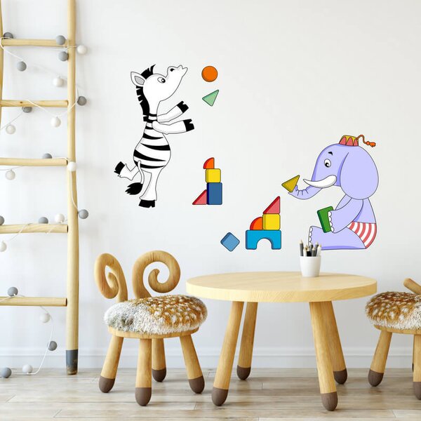 INSPIO-textilná prelepiteľná nálepka - Nálepka na stenu - Slon a zebra