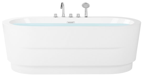 Voľne stojaca vaňa s batériou biela sanitárny akrylát 170 x 80 cm oválna pre jednu osobu moderný miminalistický dizajn
