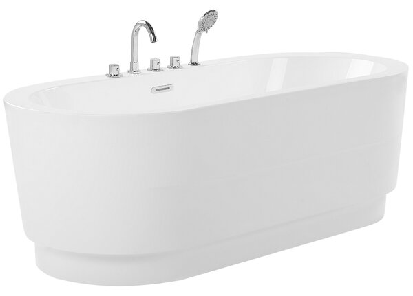 Voľne stojaca vaňa s batériou biela sanitárny akrylát 170 x 80 cm oválna pre jednu osobu moderný miminalistický dizajn