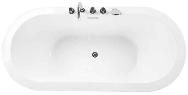 Voľne stojaca vaňa s batériou biela sanitárny akrylát 170 x 80 cm oválna pre jednu osobu moderný miminalistický dizajn