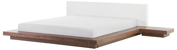 Posteľ v japonskom štýle hnedý jaseň 180 x 200 cm nízky drevený rám postele z MDF koženkové čelo nočné stolíky