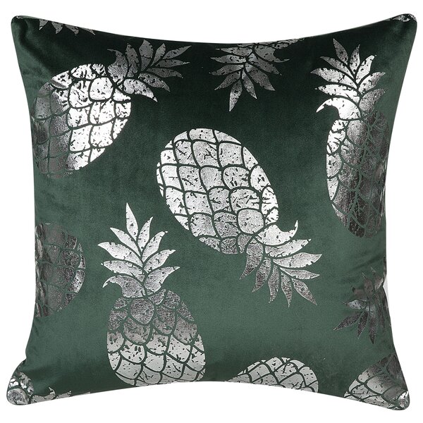 Sada 2 dekoratívnych vankúšov zelená 45 x 45 cm strieborná fóliová potlač s motívom ananásov glamour doplnky