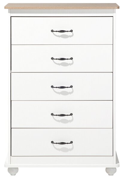 Komoda biela drevotrieska drevo hliník melamínový povrch 117 x 76 x 39 cm úložný priestor 5 zásuviek rustikálny štýl obývačka spálňa