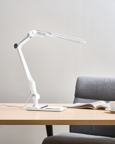 Stolná LED lampa strieborná syntetický materiál 3 režimy teploty svetla so stmievačom dotyková nastaviteľná otočné tienidlo kancelária